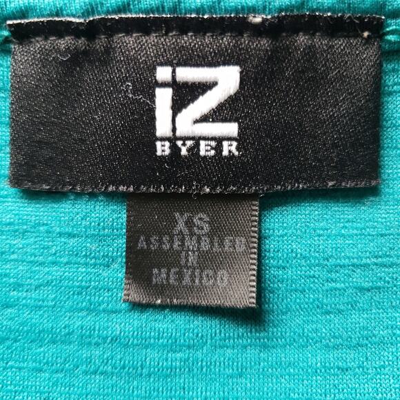 Iz Byer Teal Textured Scoopneck Capped Sleeve Peplum Stretch Pullover Top XS - Picture 4 of 6